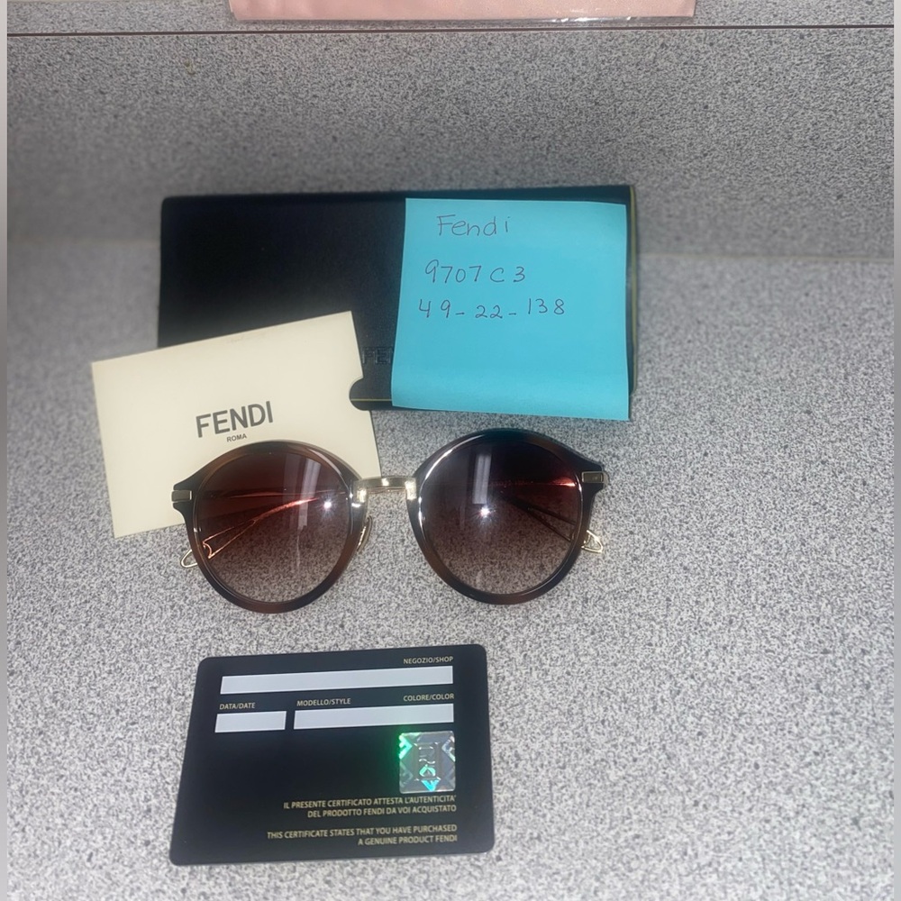 Fendi 9707 C3 Tortoise Shell Round Gradient Sunglasses 49-22-138 NWOT - Picture 9 of 11